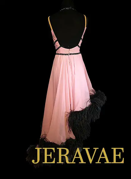 Pink and Black Rhythm/Latin Dress with Black Boa and Swarovski Stones Size Medium/Large LAT075