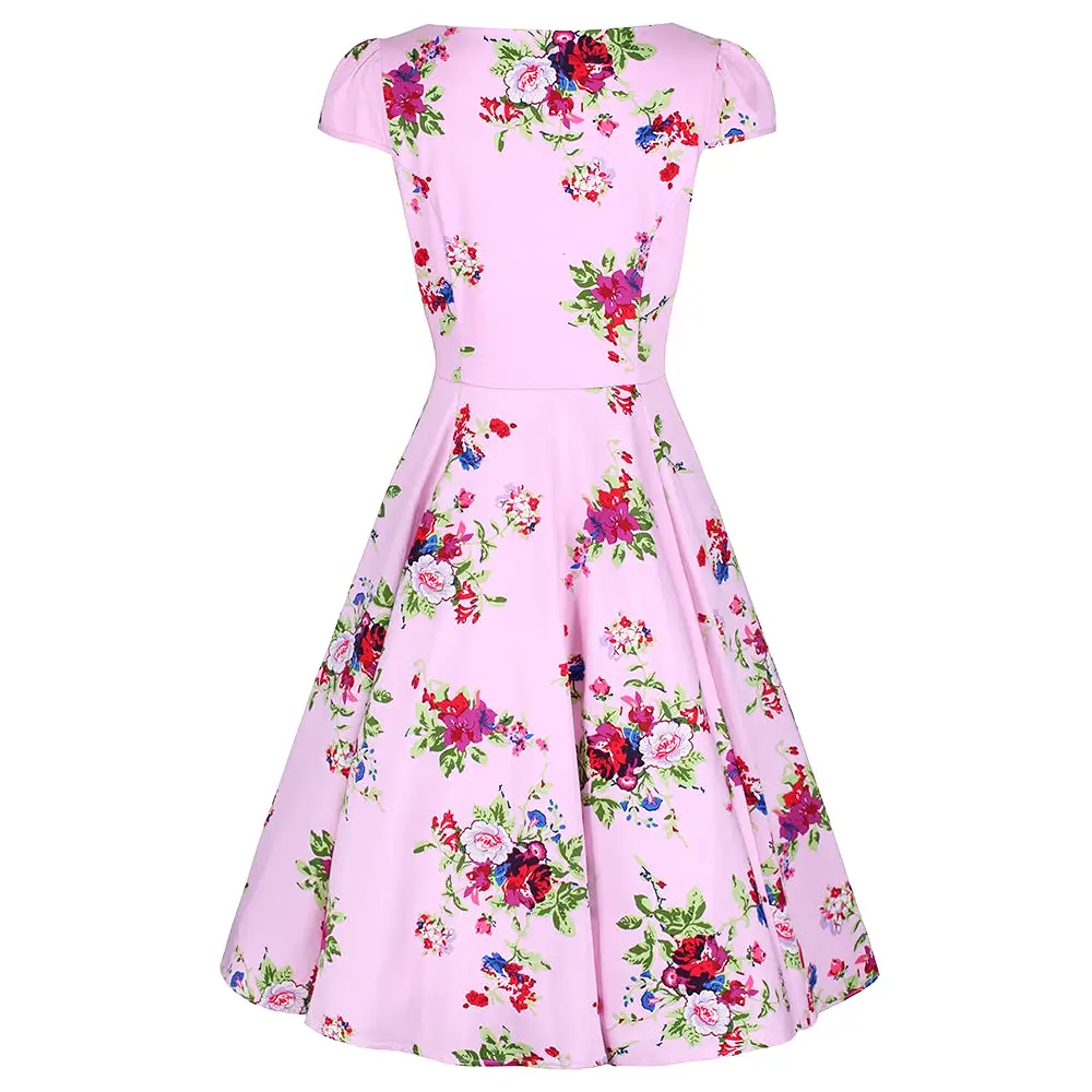 Pink Vintage Floral Blossom Rockabilly Summer Swing Dress