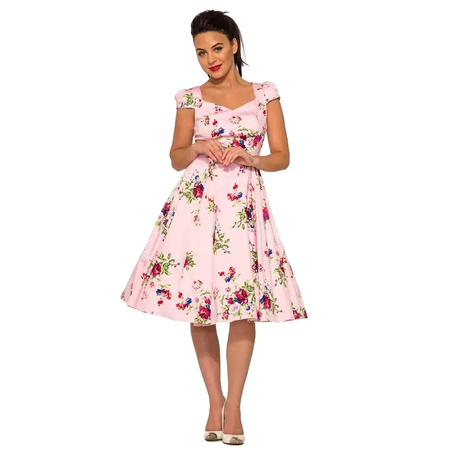 Pink Vintage Floral Blossom Rockabilly Summer Swing Dress