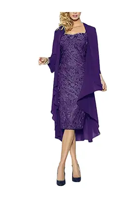 Purple Sheath Knee Length Cap Sleeves Lace Up Mother of the Bride Dresses