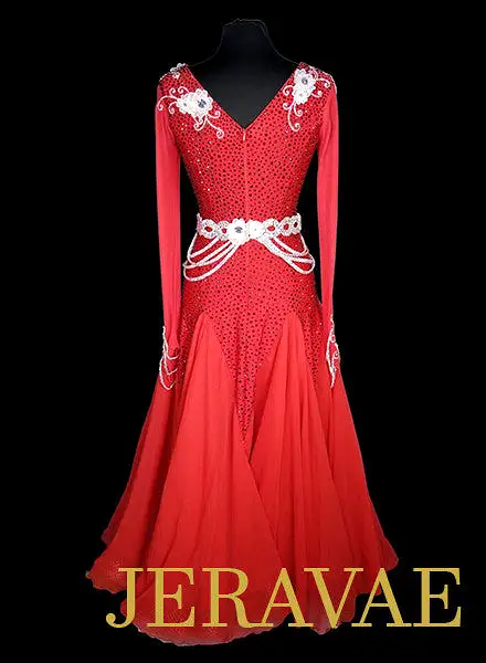 Red and White Ballroom Dress with Belt Heavy Swarovski Stoning SMO053 sz Medium