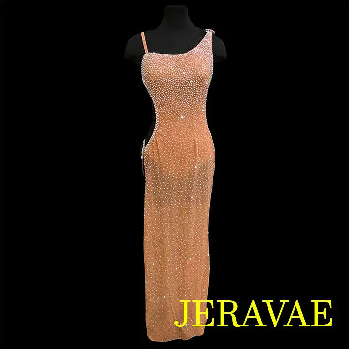 Resale Long Nude Latin Dress With Tons of Swarovski Crystals LAT010 sz Small