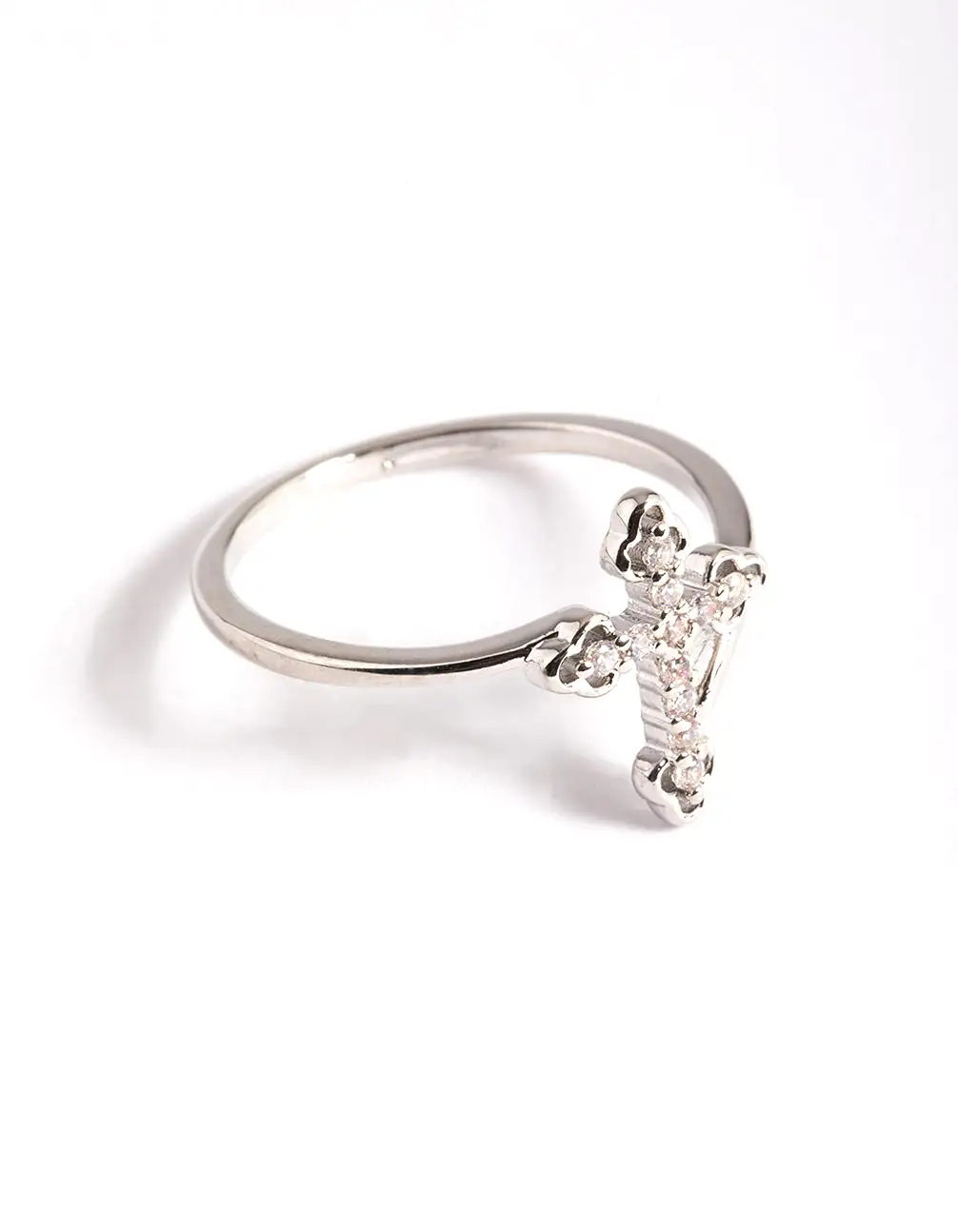 Rhodium Cubic Zirconia Cross Ring