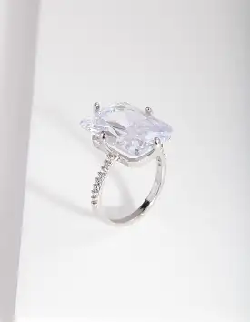 Rhodium Rectangle Celebrity Engagement Ring