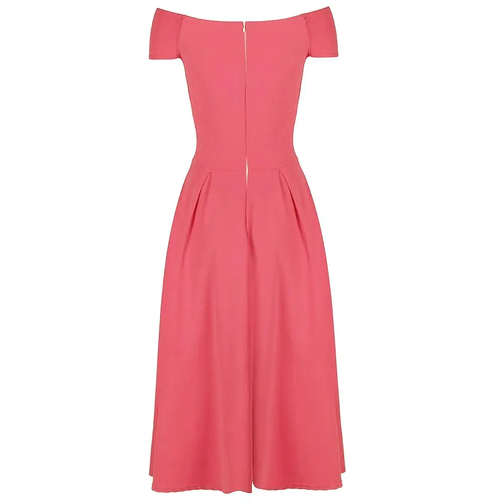 Rose Pink Crossover Vintage Bardot 50s Swing Dress