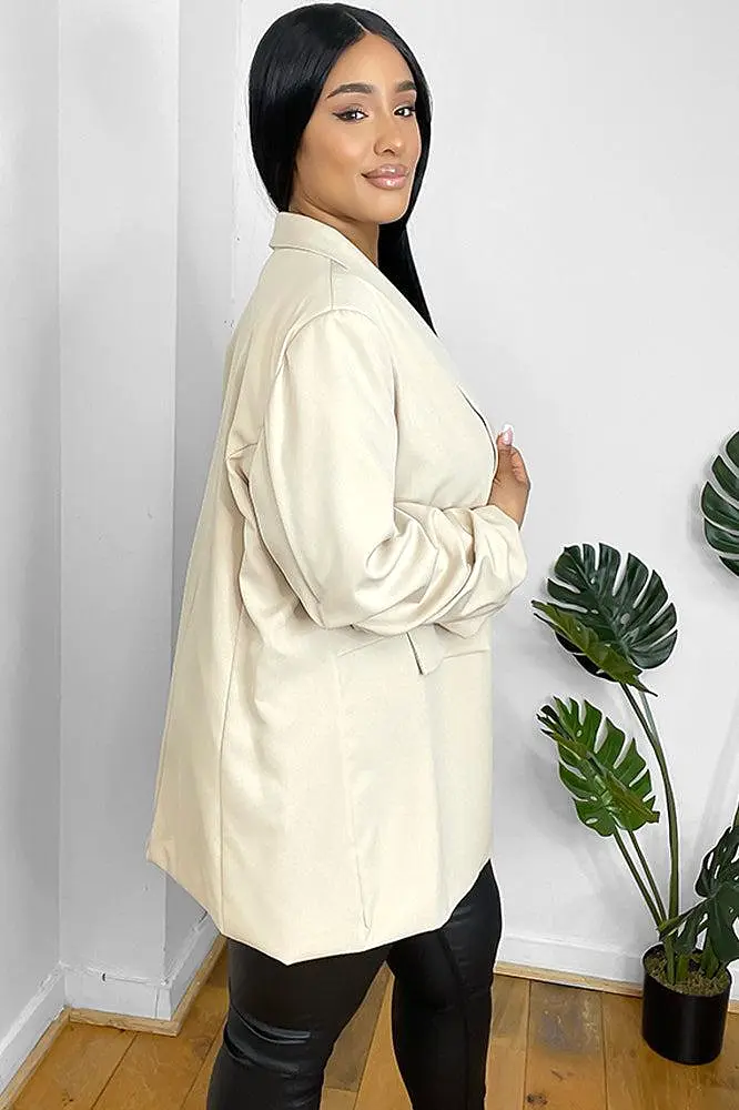 Ruched Sleeves Open Front Blazer