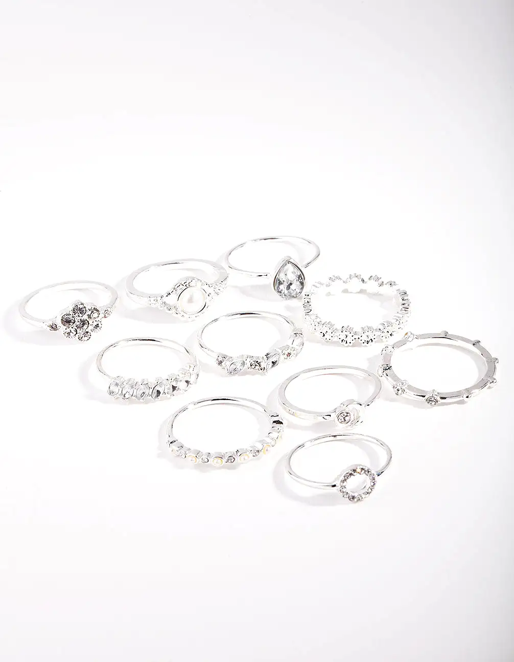 Silver Dainty Floral Ring 10-Pack