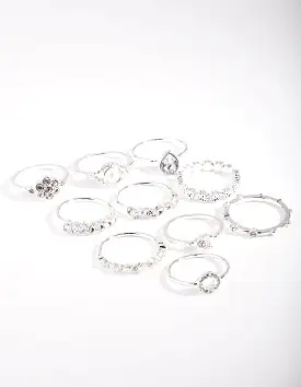 Silver Dainty Floral Ring 10-Pack