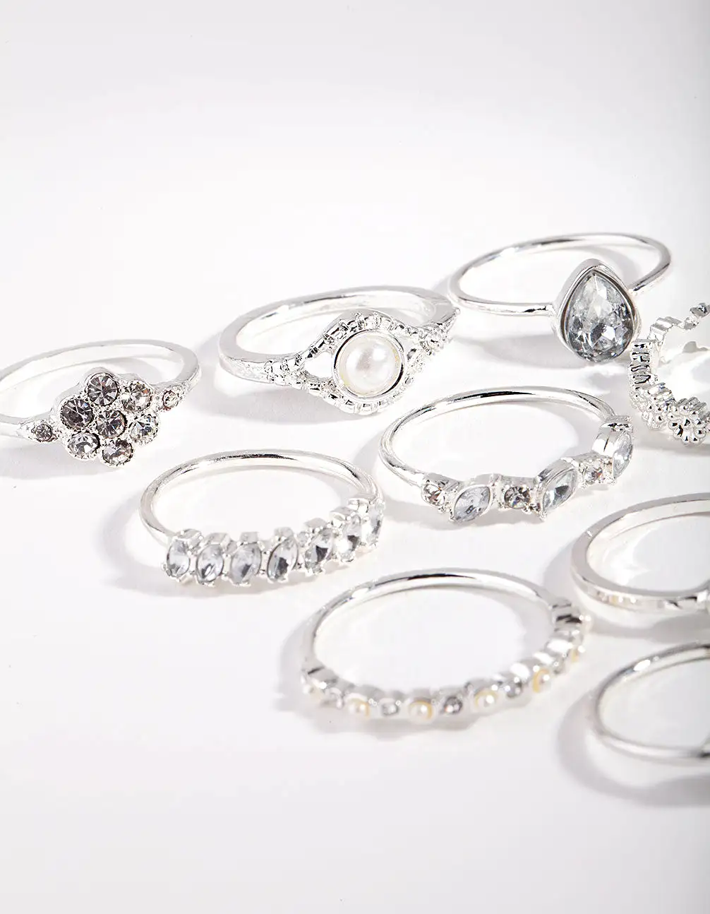 Silver Dainty Floral Ring 10-Pack