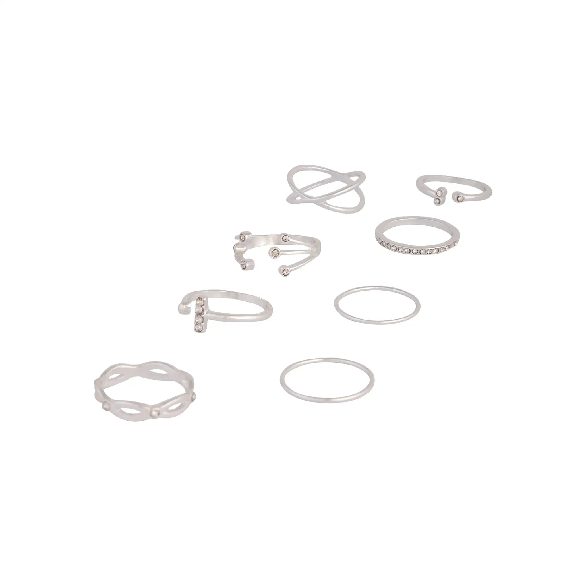 Silver Diamante Fine Mix Ring 8-Pack