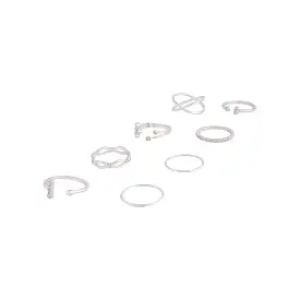 Silver Diamante Fine Mix Ring 8-Pack