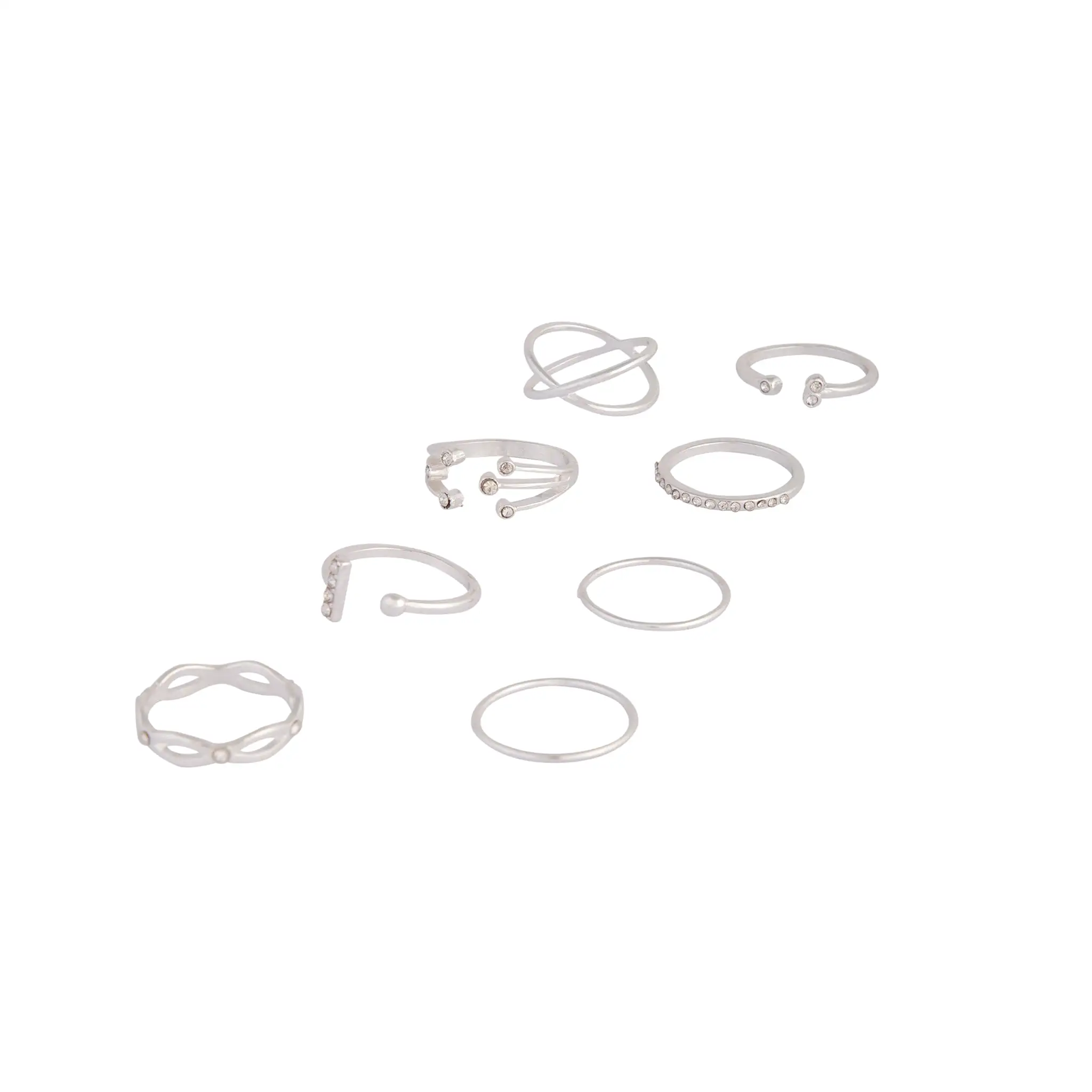 Silver Diamante Fine Mix Ring 8-Pack