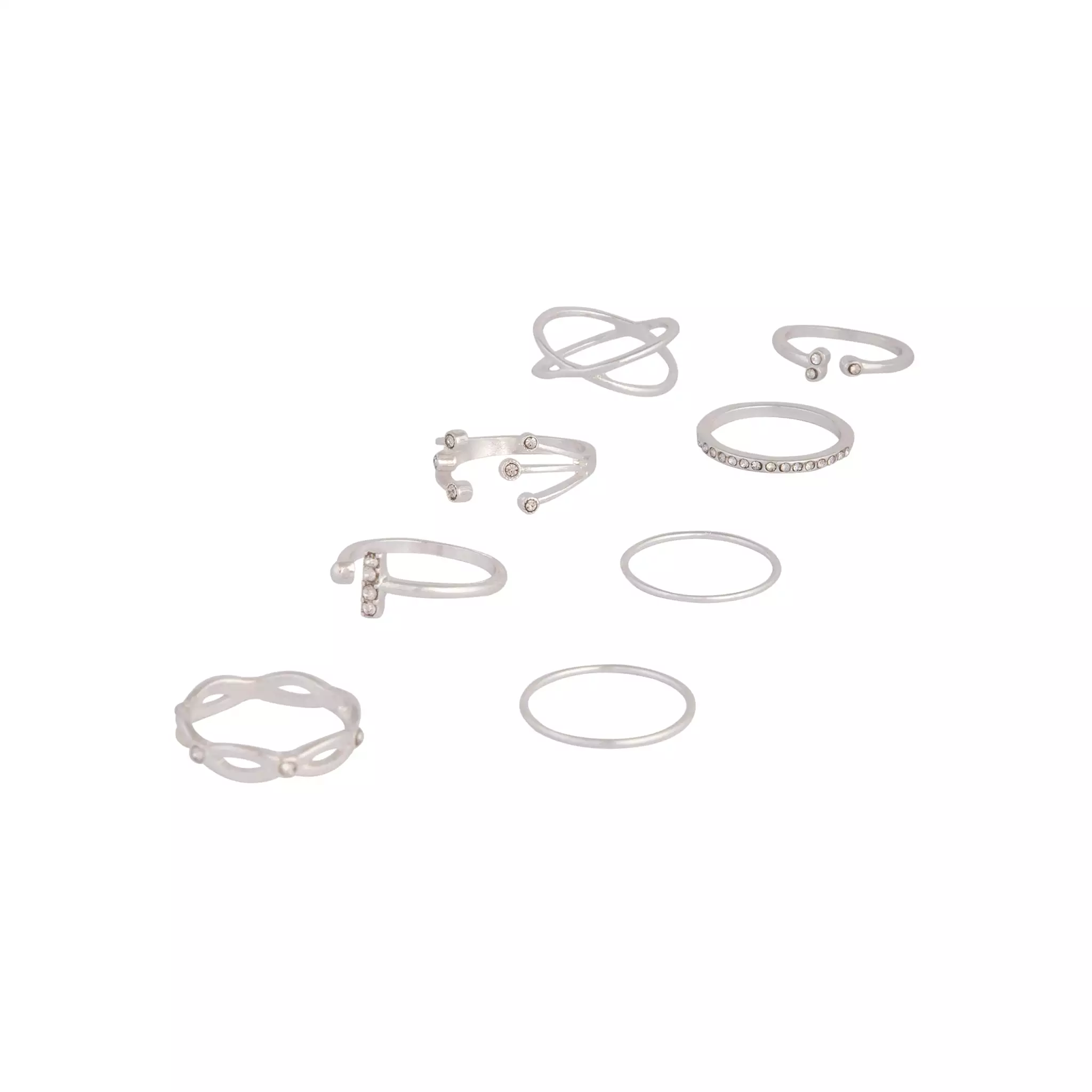 Silver Diamante Fine Mix Ring 8-Pack