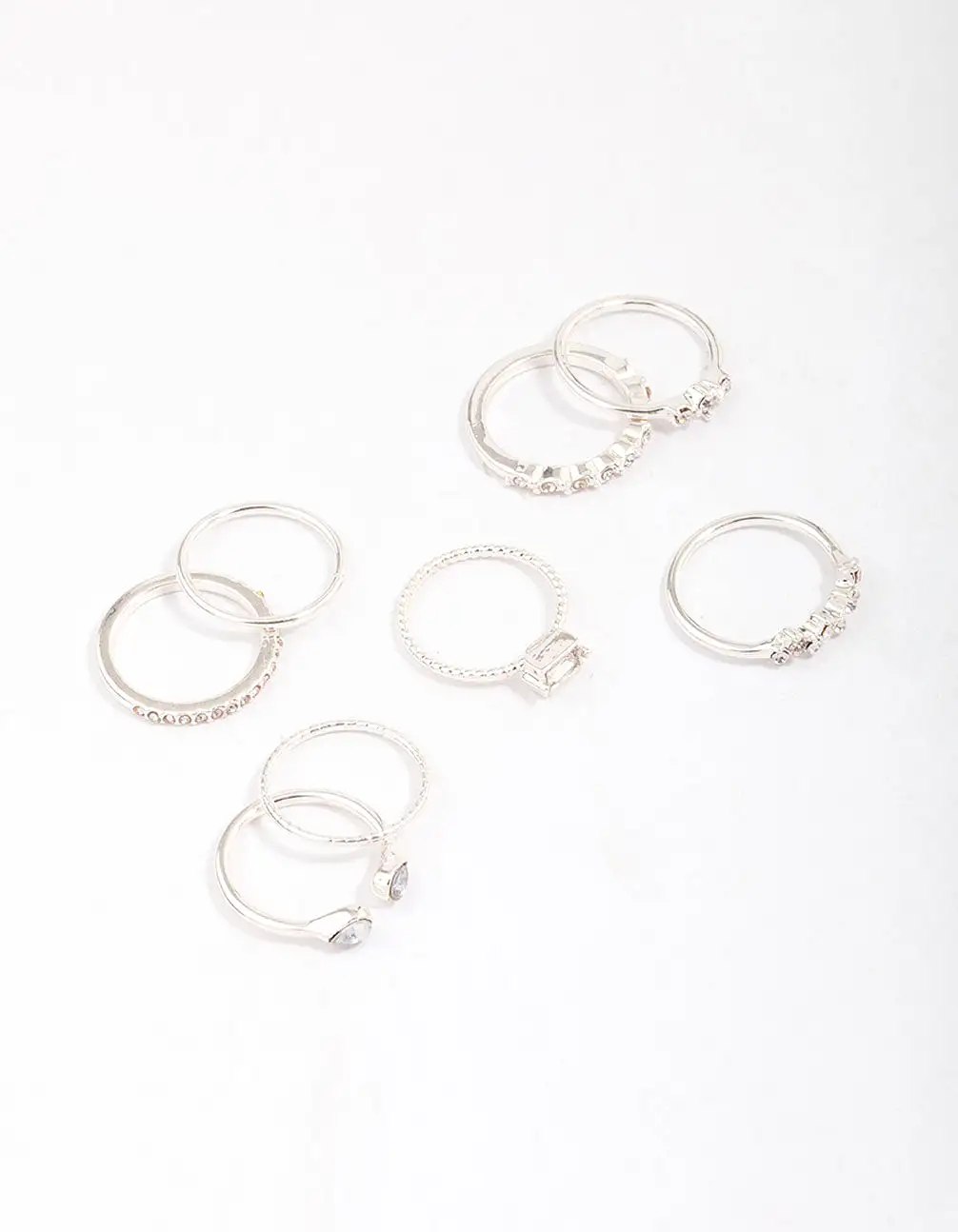 Silver Fine Diamante Ring 8-Pack