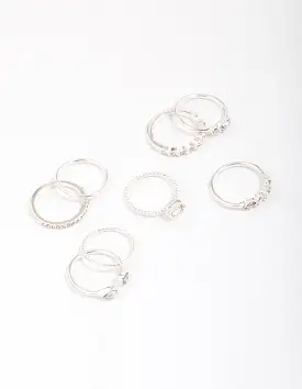 Silver Fine Diamante Ring 8-Pack