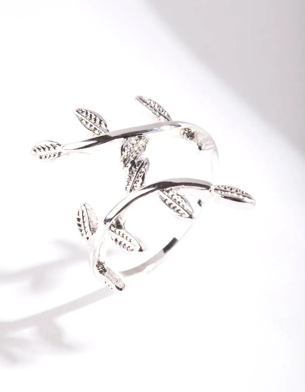 Silver Leaf Double Band Ring