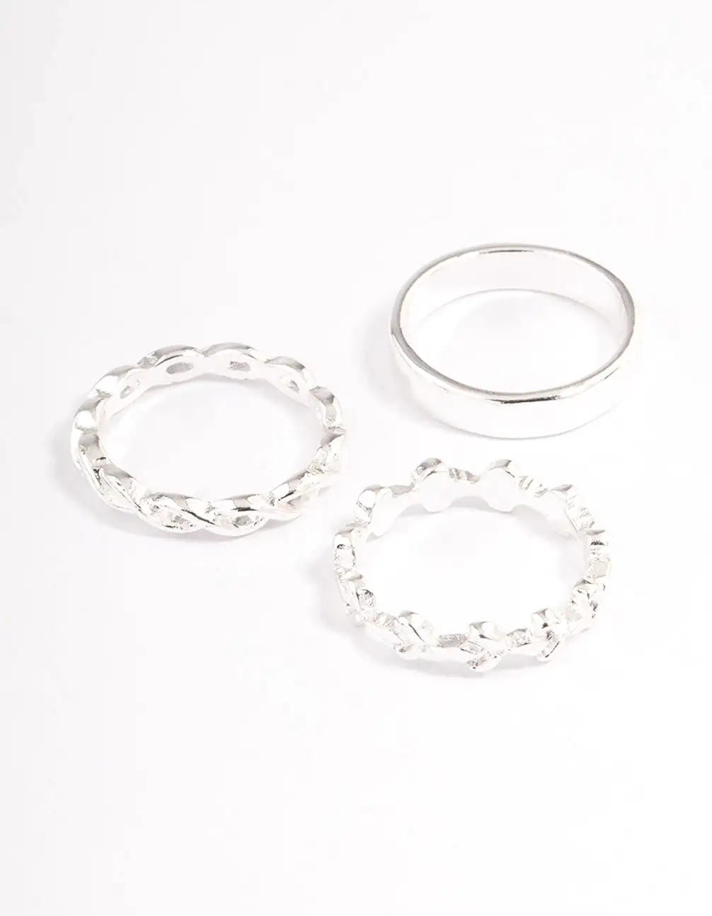 Silver Plain & Twisted Ring Pack