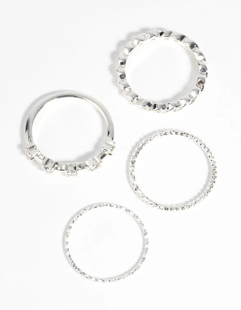 Silver Plated Diamante Ring Pack