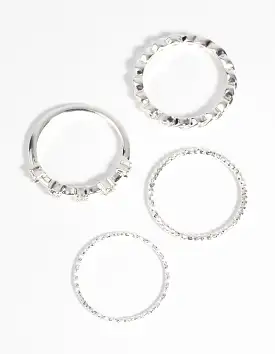 Silver Plated Diamante Ring Pack