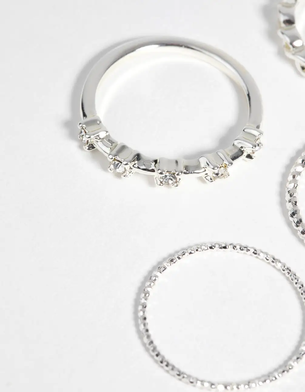 Silver Plated Diamante Ring Pack