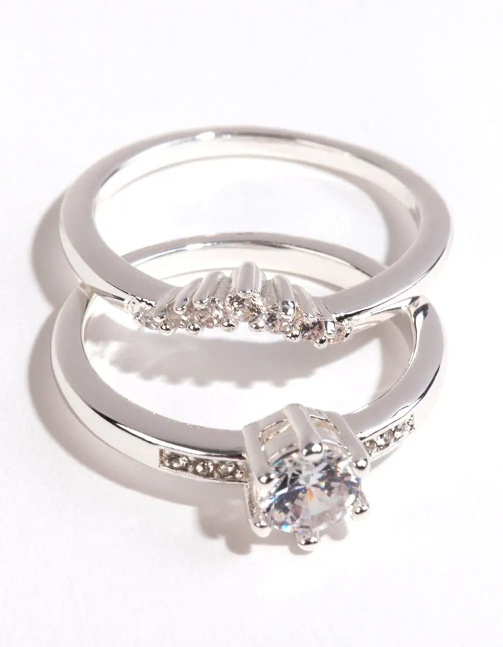 Silver Plated Round Cubic Zirconia Ring Set