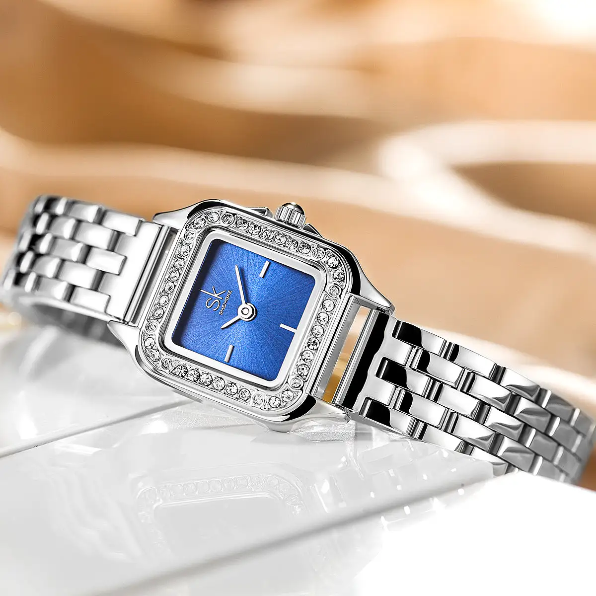 Sk Silver Blue Face Lady Watch