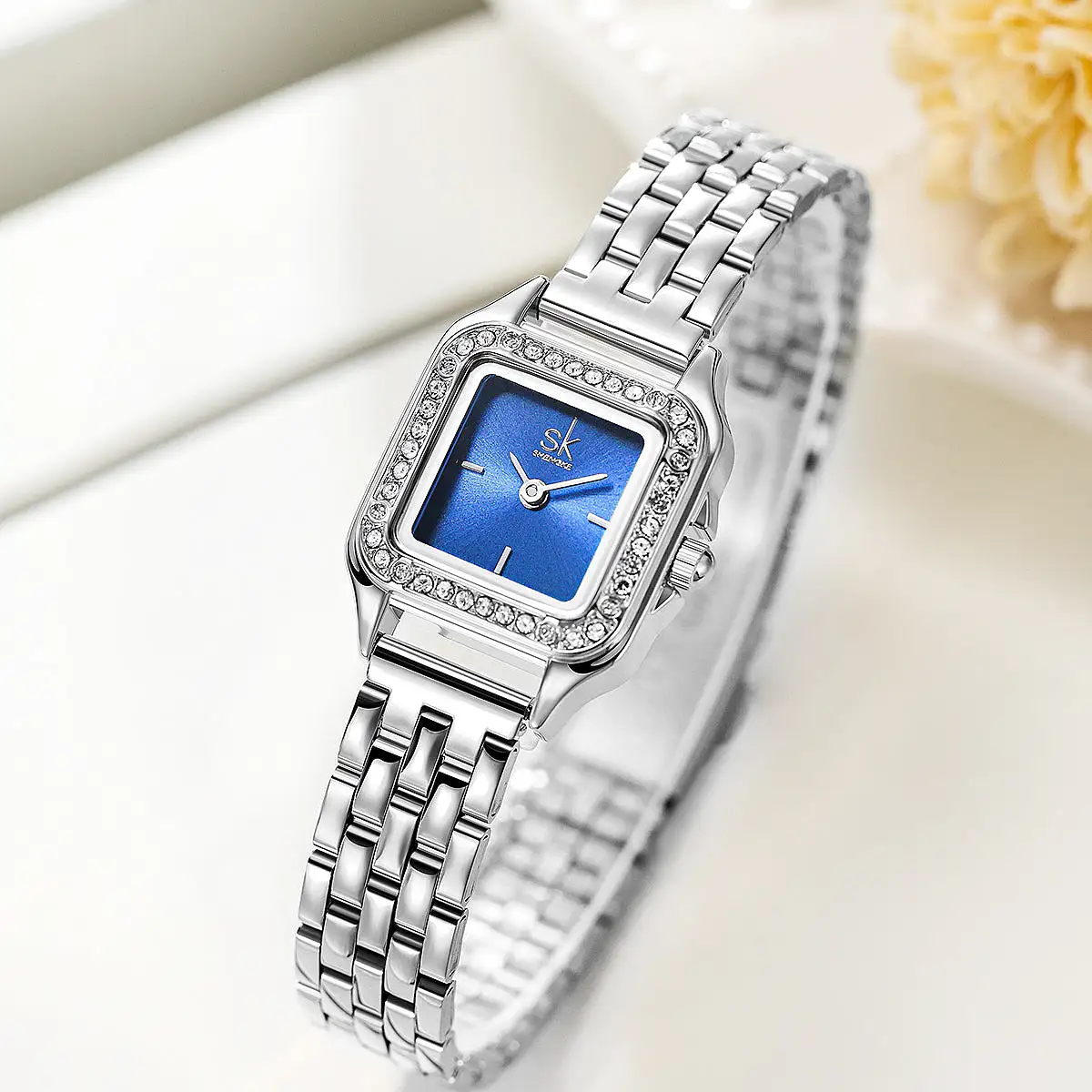 Sk Silver Blue Face Lady Watch