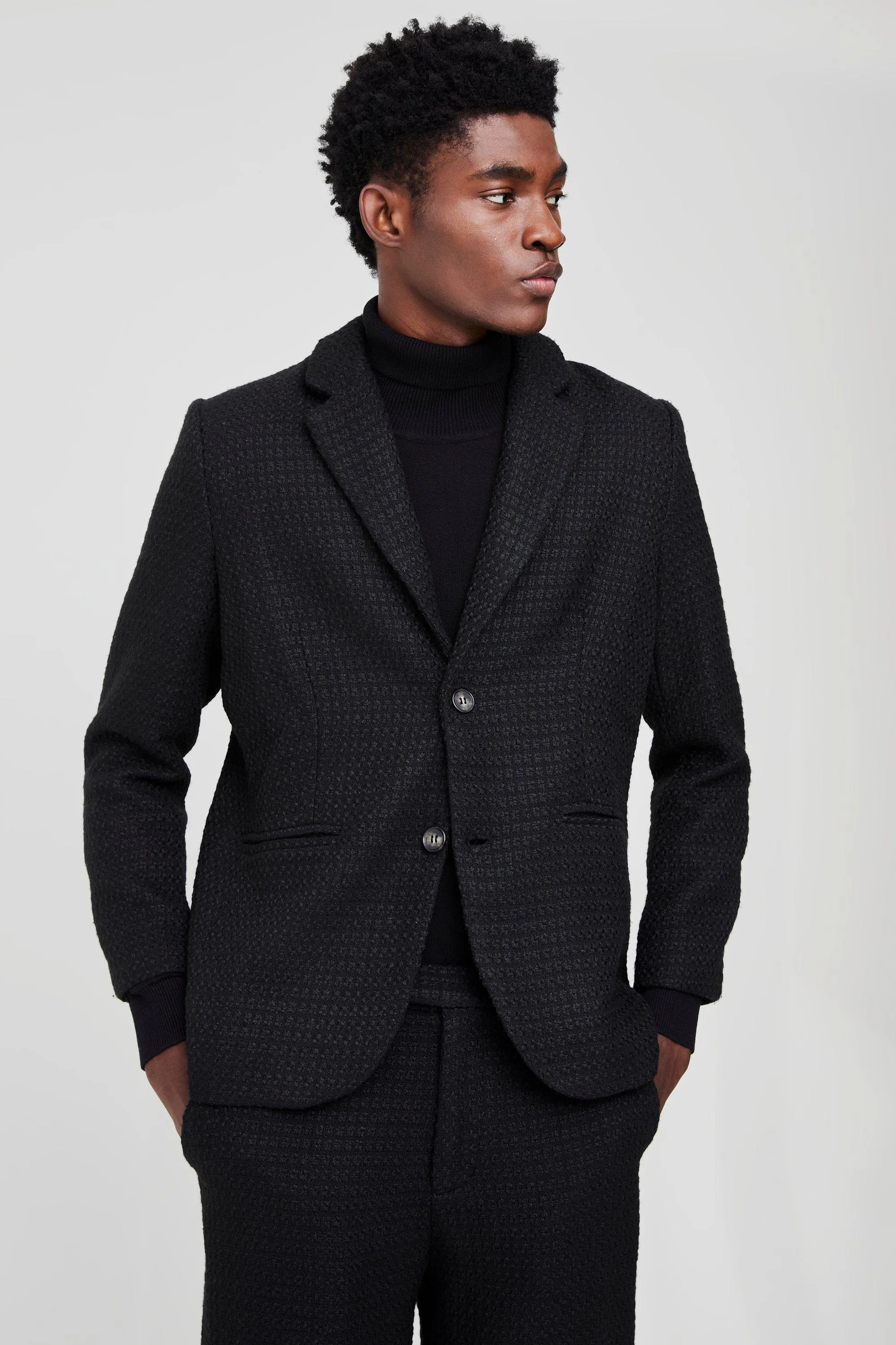 Straight Fit Boucle Single Breasted Blazer