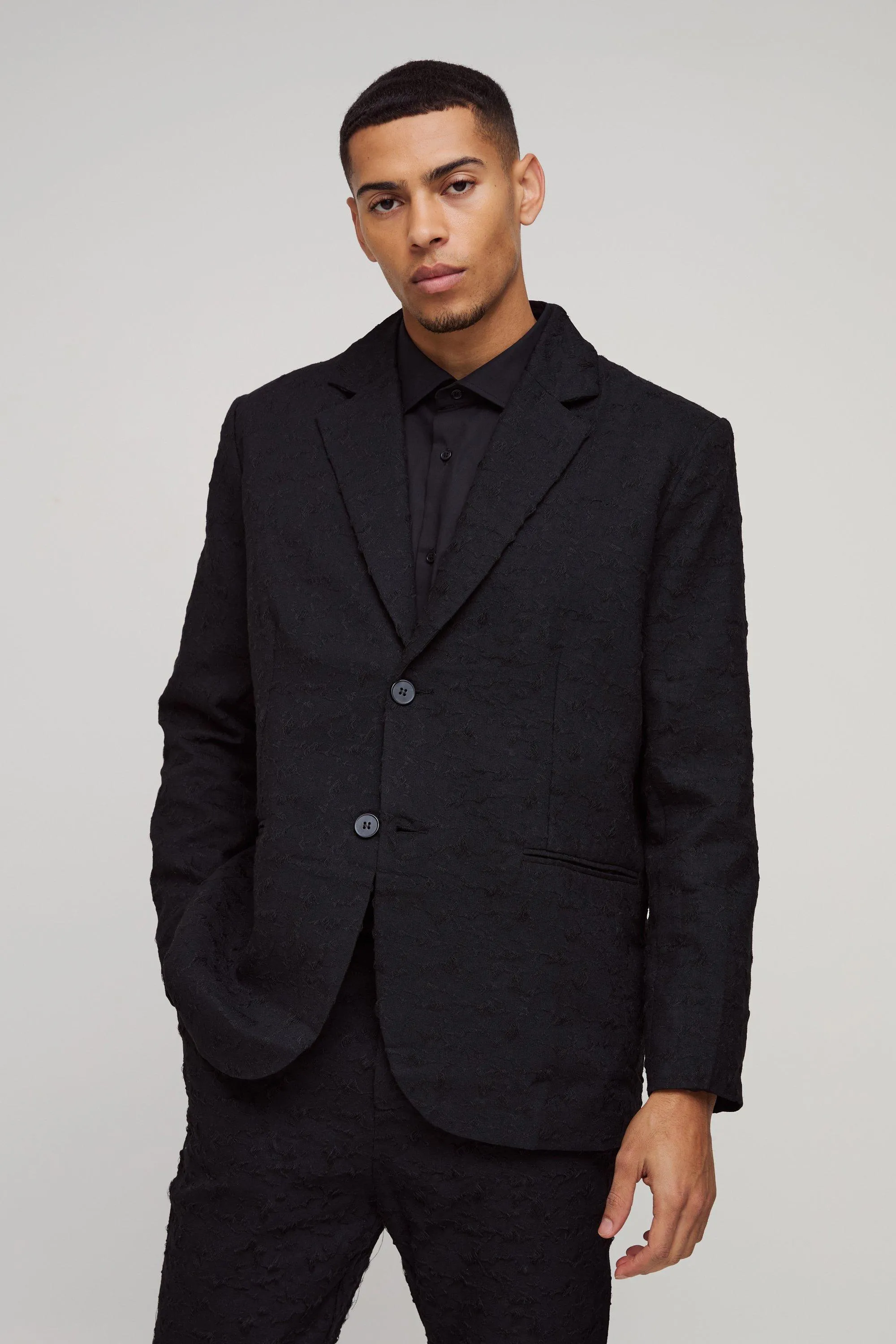 Straight Fit Jacquard Textured Single Breasted Suit Blazer