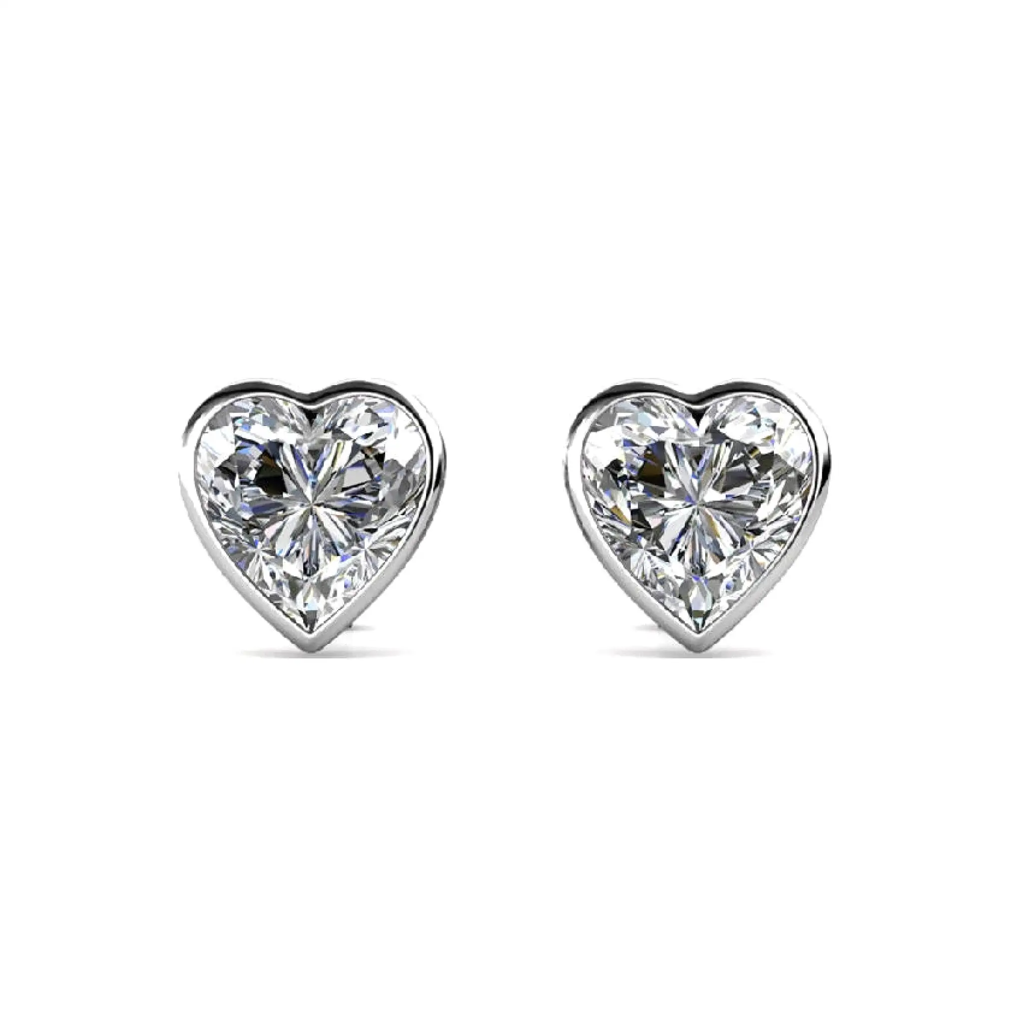 Stylacity Silver Heart Stud Earrings Swarovski Crystals