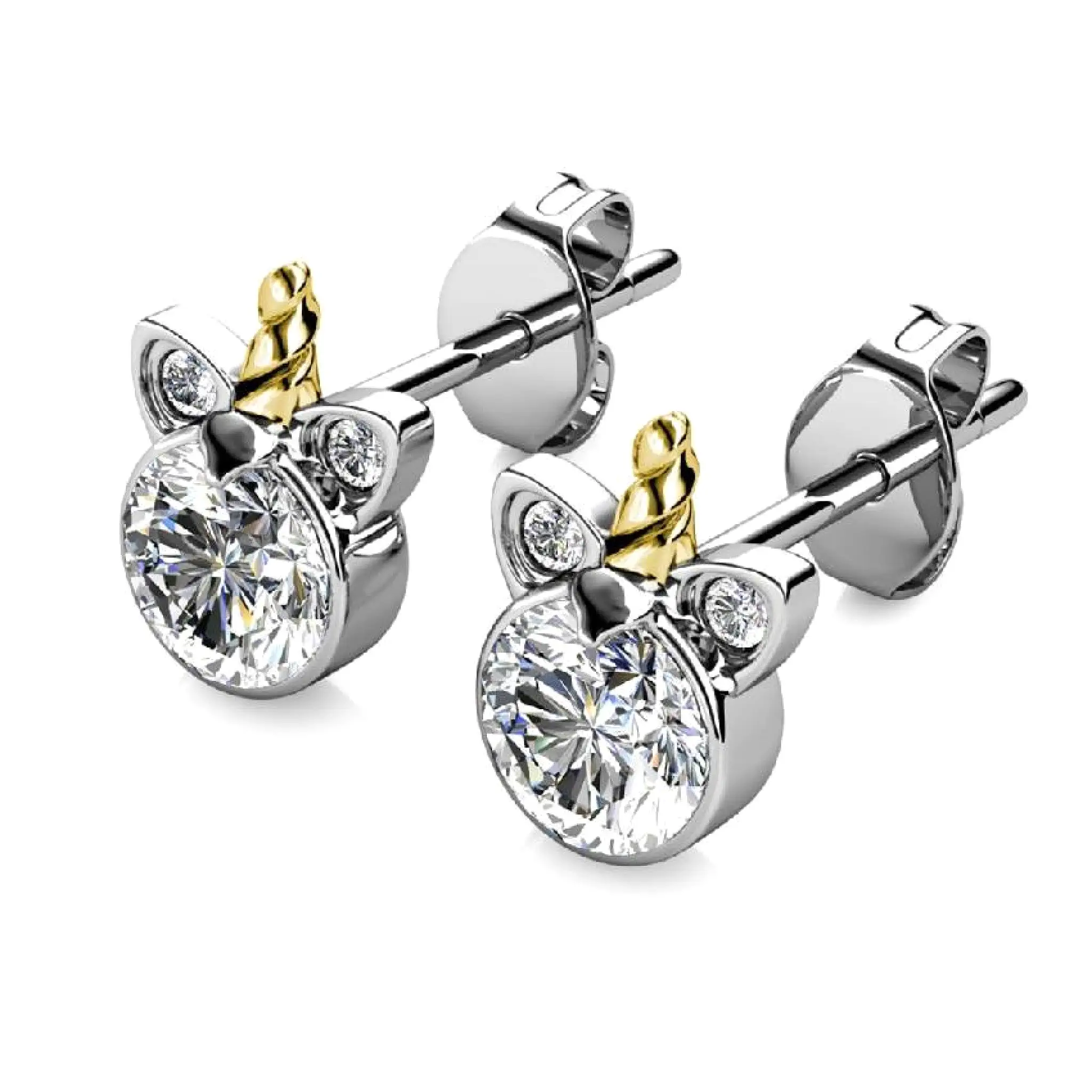 Stylacity Silver Unicorn Swarovski Crystal Stud Earrings