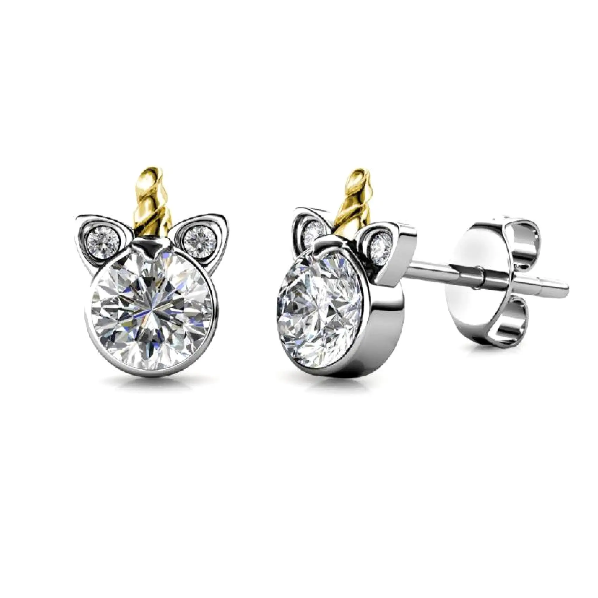 Stylacity Silver Unicorn Swarovski Crystal Stud Earrings