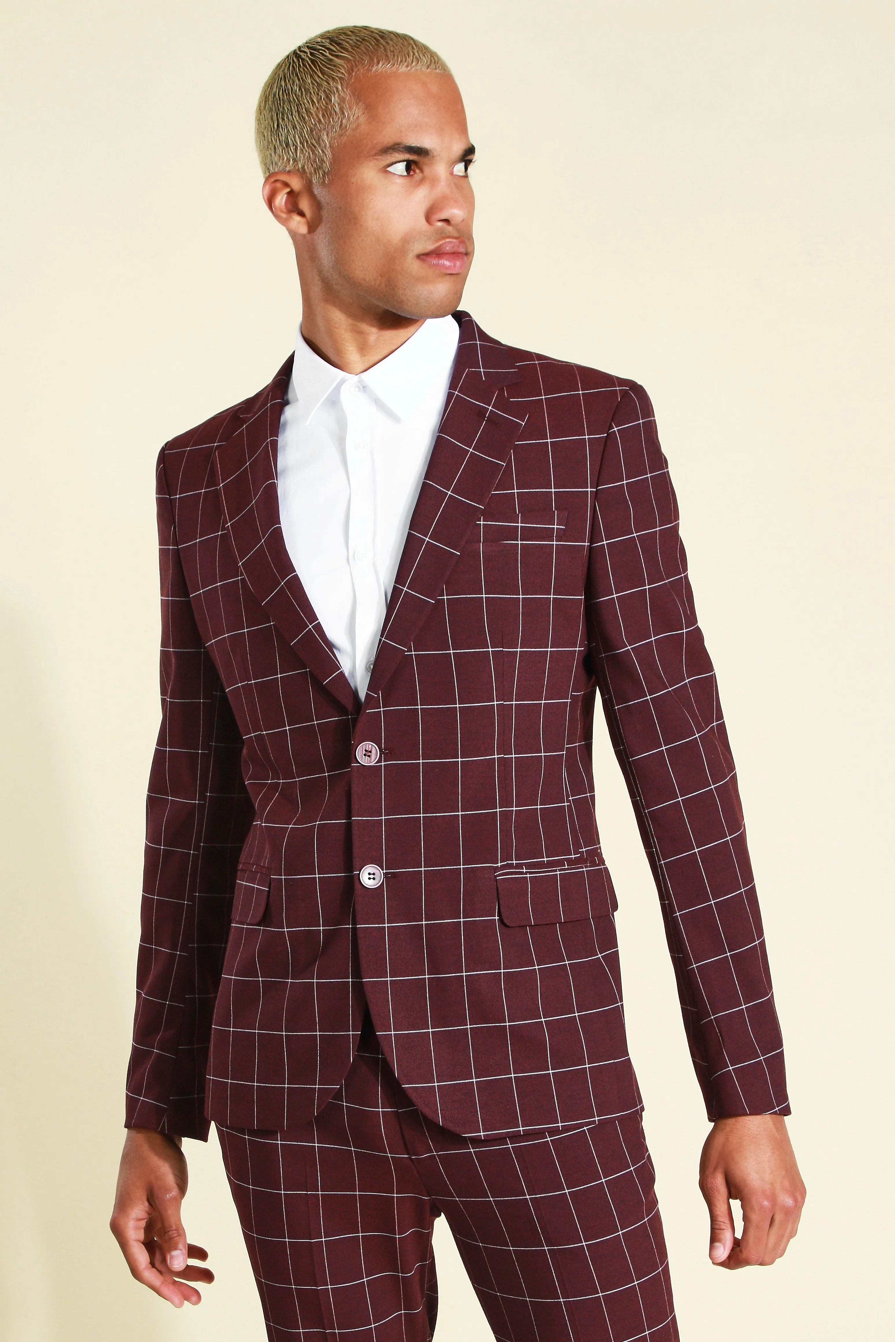 Super Skinny Check Breasted Suit Jacket