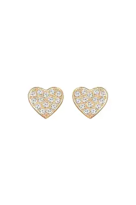 SWAROVSKI Yellow Gold Plated White Crystal Studded Heart Shaped Earrings (S)