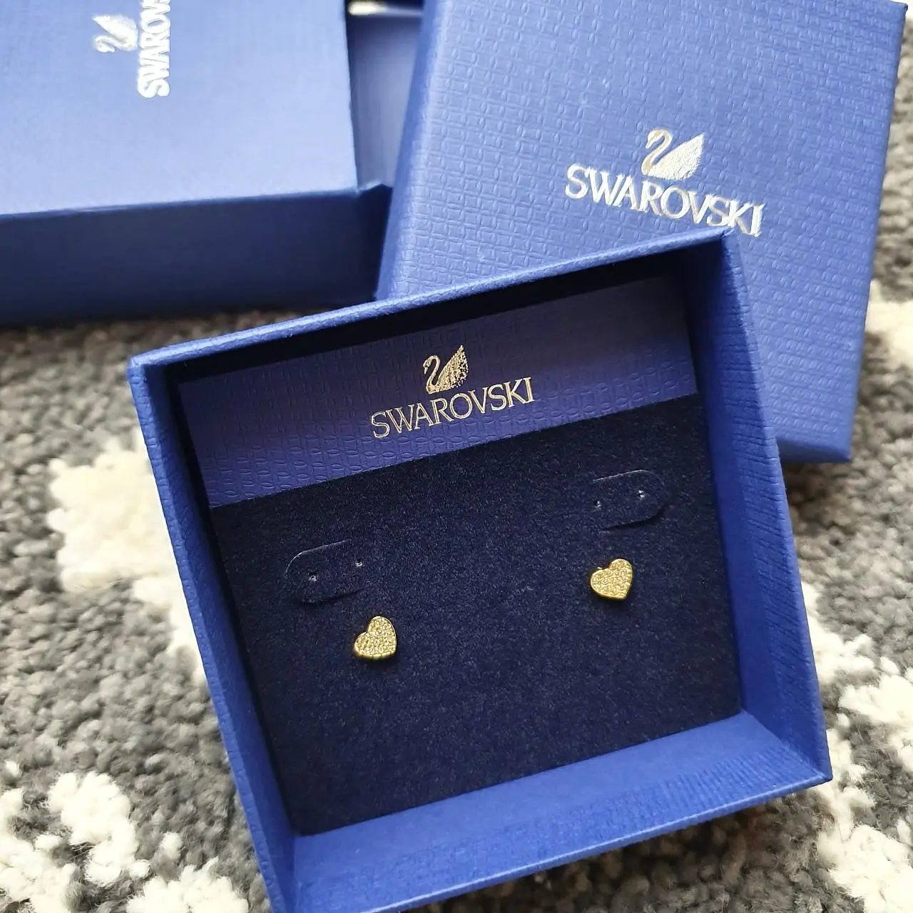 SWAROVSKI Yellow Gold Plated White Crystal Studded Heart Shaped Earrings (S)