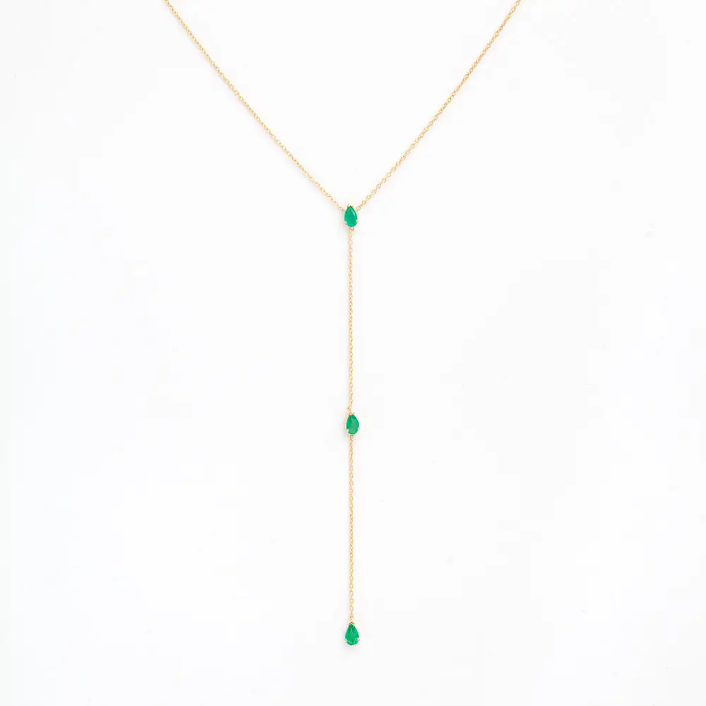 Triple Pear Emerald Lariat Necklace