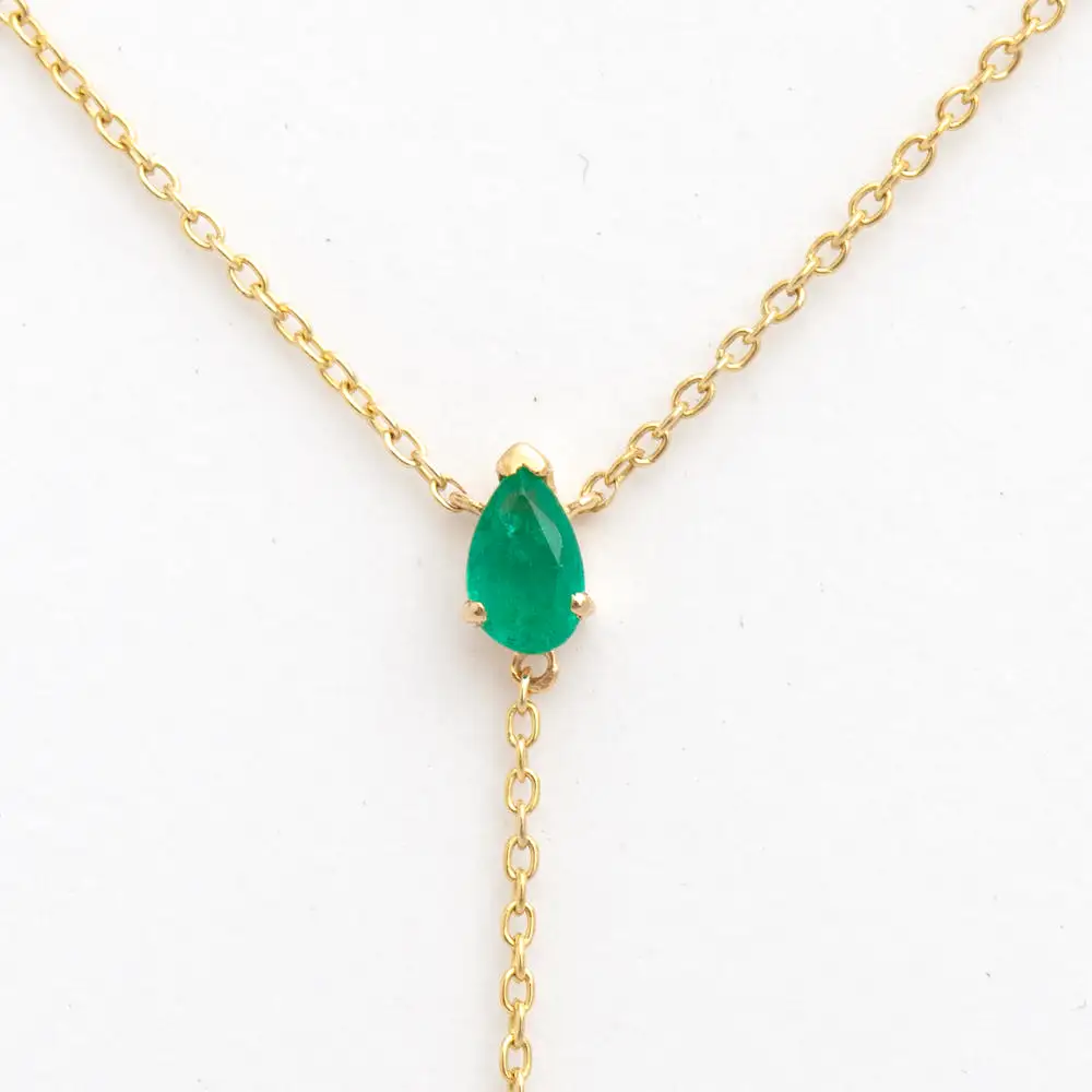 Triple Pear Emerald Lariat Necklace