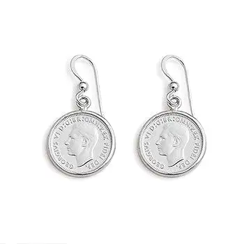 Von Treskow Sterling Silver Authentic 3 Pence Coin Earrings