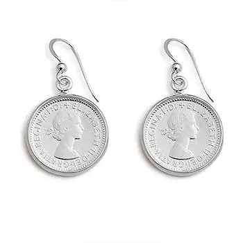 Von Treskow Sterling Silver Authentic 6 Pence Coin Earrings