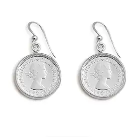 Von Treskow Sterling Silver Authentic 6 Pence Coin Earrings