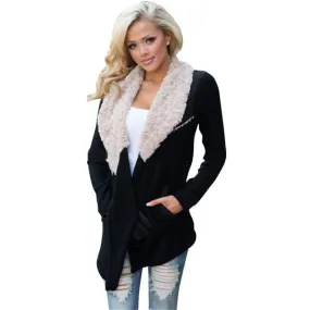 Warm Women Fur Coat collar Outwear Cardigan Coat Black Full Sleeve Kimono Cardigan Coats Tops Blouse Cover up