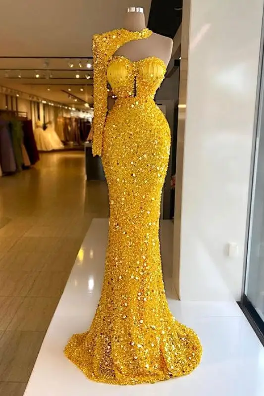 Yellow Sequin Mermaid Prom Dress